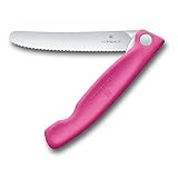 Victorinox, Swiss Classic, Profi Tomaten- und Tafelmesser, Extra Scharfe Klinge, Wellenschliff, 11 cm, Robuster Kunststoffgriff, Rostfreier Stahl, pink
