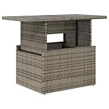 vidaXL Gartentisch, Esstisch Beistelltisch mit Glasplatte, Tisch Verstellbare Tischplatte, Gartenmöbel Couchtisch Terrassentisch, Grau 100x55x73cm Poly Rattan