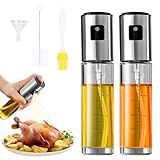 RISVOWO 2 Stück Ölsprüher zum Kochen, 100ml Sprühflasche mit Skala, Edelstahl und Glas Öl Sprühflasche, Ölspray für Heißluftfritteuse, Küchen Gadget, Olivenölsprüher für Grillen Braten BBQ