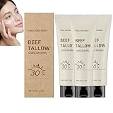 Sonnenschutzmittel aus Bio-Rindertalg LSF 30, natürliche mineralische Sonnencreme für Gesicht und Körper, chemikalienfrei, nicht fettend und ohne weißen Film, wasserfest und riffsicher (3pcs)
