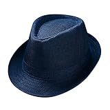 OBiQuzz Männer und Frauen Retro-Jazz-Hut Soild britischer Sonnenhut Reise-Sonnenhut Großer Strohhut (Blue, One Size)