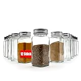 BigDean 12er Set Gewürzgläser eckig - luftdichte Gewürzdosen lebensmittelecht mit zwei Streueinsätzen - ideal für Gewürzaufbewahrung