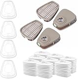 6001 Filter für Atemschutzmaske Set, Filter gegen Organische Dämpfe Set, Baumwollfilter Filters,4x Filter,4x Abdeckkappen für Handwerker, Heimwerker, 80x Filterbaumwolle,Gesicht Staubmaske Teile