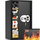 85L Großer Tresor Feuerfest für Zuhause, Digitaler Safe Tresor mit Feuersichere Dokumententasche & 3 Herausnehmbarem Regal, Möbeltresor für Schmuck Geld Medikamente Dokumente, 31T x 38B x 65H cm