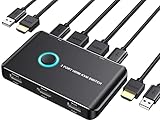 KVM Switch, ABLEWE USB switch HDMI 2 Port Box, USB- und HDMI-Switch für 2 Computer, Tastatur, Maus, Drucker und einen HD-Monitor, unterstützt UHD 4K @ 60Hz, mit 2 USB-Kabel und 2 HDMI-Kabel