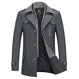 KUDMOL Herren Wintermantel Wolle Kurzmantel Stehkragen Wollmantel Mittellang Slim Fit für Business Freizeit Peacoat(Grau,XL)