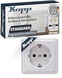 Kopp STANDARD 1fach Schutzkontakt-Steckdose in Arktis-Weiß - Hochwertige Aufputz-Steckdose für Keller, Werkstatt & Garage - Sicherer IP20 Steckdose-Aufputz - Feuchtraum-Wandsteckdose 16A / 250V~