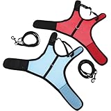 Alasum 2 Stück Kaninchengeschirr und Leine aus Atmungsaktivem Netzmaterial Verstellbares Brustgeschirr für Kleine Haustiere Ausbruchsicher Rot und Hellblau Geeignet für Kaninchen