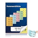 Doppelnummern 1-500 Nummern Zahlen 14.8X10.5cm Nummernblock A6 Garderobenmarken Doppelnummern mit Loch Nummernblöcke Tombola Lose Tombola Nummeriert Doppelnummernblock Rot Orange Gelb Grün Blau