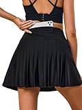 Kefiyis Tennisrock Damen Hohe Taille Sportrock mit Hose Plissiert Golfrock Hosenrock mit Taschen Sommer Outdoor Workout Laufen Radfahren Skirt Schwarz L