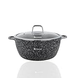 GOLDMANN 28 cm Antihaft-Kasserolle/Kochtopf mit Glasdeckel, 6,5 l Marmorierte Keramikbeschichtung, alle Herdplatten, umweltfreundlich