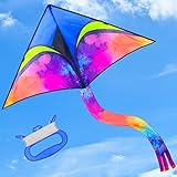 Anpro Drachen für Kinder und Erwachsen, Flugdrachen Drachen Einleiner mit langem Schwanz inkl. Drachenschnur, ideal für Anfänger Erwachsene, Kinder ab 3 Jahren, Aktivitäten und Familienzeit