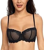 Lemorosy Damen Balconette BH Floraler Durchsichtig Spitze BH Bügel Push Up Ungepolster BH(Schwarz,75C)