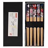 Essstäbchen, 5 Paar Stäbchen Japanisch Chopsticks Stäbchen Zum Essen Sushi Stäbchen Bambus Essstäbchen Spülmaschinenfest mit Luxuriöser Schwarz Handgemachte