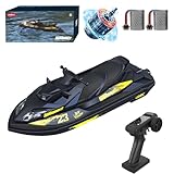 NBJIALIN RC Turbo Jetboot 25+ km/h bürstenlos - 2.4 GHz RC Jetski-Boote für Erwachsene, RC Boot für Pools, Seen und Flüsse mit 2 Akkus, LED-Beleuchtung, Alarm bei niedrigem Akkustand