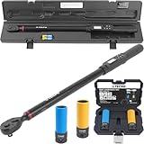 TECPO Digitaler Drehmomentschlüssel 1/2' Zoll Antrieb 17-340 Nm 72 Zähne mit Steckschlüssel Schoneinsatz SW 17mm und 19mm