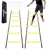 Sportneer Koordinationsleiter Set: Verstellbare Koordinationsleiter für Fussballtraining, Fußball Trainingszubehör mit Bodenanker & Tragetasche, fußball trainingsset für Kinder, Geschenk (Gelb)