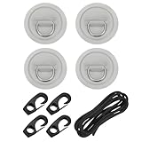 PATIKIL D-Ring-Aufnäher, 4 Stück, Edelstahl, D-Ring, PVC, ohne Klebstoff, inklusive 2,5 m elastischen Schnüren und Haken für aufblasbares Boot, Paddelboard, Kanu, Surfbrett, Grau