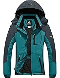 GEMYSE Damen Wasserdichte Winddichte Skijacke Winterjacke Wanderjacke Hardshelljacke Regenjacke mit Kapuze (Acidblau Grau,XL)