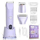 XkuiHF Rasierer Damen, 3 in 1 Damenrasierer Elektrischer, Haartrimmer für Frauen, Körpertrimmer Intimrasierer Bikini-Trimme, IPX7 Wasserdicht Nass/Trocken,Rasieren für Körper(Purper)