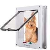 TKOOFN Klassische Katzenklappe Hundeklappe - 4 Wege Verschluss Katzentür Katzenklappe Haustier Tür Freilauftür für Katze, Kätzchen, kleinen Hund (Weiß, L - 23.5 x 25 x 5.5cm)