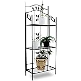 HAFIX Pflanzenregal Blumenregal Gartenregal. Blumentreppe Metall 3 Ablagen Blumenbank Pflanzentreppe für Garten Balkon Regal 3 Stufen. Pflanzenständer wetterfest Organizer 3 Ablagen. (Schwarz)