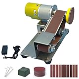 Mini Bandschleifer, 7-Stufig Verstellbarer Polierer,Elektrischer Band Schleifmaschine, Band-Tellerschleifer mit 10pcs 330x30 mm Schleifbänder Geliefert, Schleifscheibe und Polierscheibe