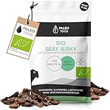 PALEO TO GO Beef Jerky [100% BIO] – High Protein Snack (75% Eiweiß) – Trockenfleisch, Biltong aus Bio Rindfleisch – Low Carb Eiweiß Snack – Protein Chips (14x30g)