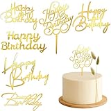 Irikdescia® 6 Stück Happy Birthday Cake Topper, Verschiedene Formen Birthday-Kuchenaufsätze, Machen Sie den Kuchen Anders, Funkelnd, für Geburtstagstorten, Partyfeier(Gold)