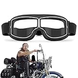 Motorradbrille Winddicht Fliegerbrille Motorrad Retro Motorradbrille Herren Schwarz PU Leder mit Anti-Scratch Staubdicht Biegbar Vintage Motorradbrillen für ATV Bike Motocross Brille Schutzbrille