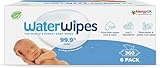 WaterWipes plastikfreie, originale Reinigungstücher für Babys, 360 Stück (6 Packungen), 99,9 % wasserbasierte Reingugnstücher, unparfümiert für empfindliche Haut
