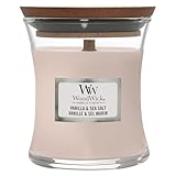 WoodWick Mini-Duftkerze im Sanduhrglas mit knisterndem Docht | Vanilla & Sea Salt | Brenndauer bis zu 20 Stunden