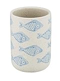 WENKO Zahnputzbecher Aquamarin, hochwertiger Zahnbürstenhalter für Zahnbürste und Zahnpasta aus edler Keramik in mattem Weiß mit Blauer, maritimer Szenerie, handbemalt, Ø 8 x 11 cm