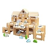 Huamengyuan Holzbausteine Natur Spielzeug ab 3 4 5 6 Jahre Bauklötze Holz für Kinder Geschenke Junge Mädchen Ostergeschenke Kreatives Premium Holzbausteine Holzbausteine Natur Bauklötze Holz Baby