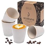ECOBUNA® Espressotassen (4x120ml) aus Portugal – Steingut Kaffeebecher - kleine Kaffeetassen ohne Henkel – spülmaschinenfest – für Doppio, Lungo, Espresso Macchiato, Cortado, Babyccino (Latte White)