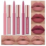 6 Stück Matt Lippenstift & Lip Liner Set, Velvety Nude Lipstick, Stay On 24 Hours Waterproof Non-Stick Cup Not Fade Liquid Lipstick, Lip Liner Lip Gloss Make Up Gift Set (Set A)