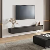 POVISON DONICY Minimalistischer schwebender TV-Ständer, modernes Wand-Entertainment-Center mit 3 Schubladen, Massivholz, schwarze Eiche, komplett montiert, 198,1 cm