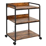 Livofloral Druckerständer, 64 x 48 cm Großer Druckerständer mit Rollen für Homeoffice, 3 Etagen Druckertisch, Drucker-Aktenvernichter-Ständer