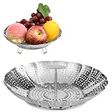 ABOHU Edelstahl Dampfgarer, Einstellbar Gemüsedampfkorb(14-24cm), Dampfgarer Einsatz mit Einziehbar und abnehmbar Griff, dampfeinsatz für Topf, Faltbar Dünsteinsatz für Gemüse Meeresfrüchten