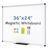 VIZ-PRO Magnetisches Whiteboard/Trockenabwischbares Board, 90 x 60 cm, inklusive 1 Radiergummi & 2 Marker & 4 Magneten