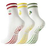 BISOUSOX Pilates Socken Damen Streifen Yoga Socken für Fraue 3 Paare Baumwolle Stoppersocken für Schwangere Frau Größe 36-40 Weich Bequem Rutschsocken für Fitness Yoga Geburtstagsgeschenk