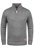 !Solid SDPetro Herren Strickpullover Troyer Grobstrick Pullover mit Troyerkragen Rippbündchen Label-Details Baumwollmischung Regular fit, Größe:L, Farbe:Grey Melange (8236)