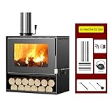 Coolpleasant Gusseisen Holzofen, 100% Gusseisenofen, Heizleistung 10 KW/15 KW, Raumheizung Für Den Innenbereich, Robuster Brennholzofen Für Kleines Haus, Hütte, Terrasse(Size:30x49x50cm)