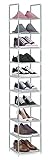 10-Tier Schuhregal, Vielseitige Schuhregal Lagerung, Home Schuh Tower Regal, Metall Schuhständer Speicher Organizer Rack, Platz sparende Speicher Organizer Stand für Eingang, Schlafzimmer, grau