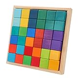 plplaaoo Bunte stapelbare Holzbausteine, 36 Stück, Harte Textur, stapelbare Würfelblöcke für Kinder, Kleinkinder, Lernspielzeug, Lindenholz-Kiefernmaterial, 4 cm Größe