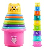 PHYLES 9-teiliges Stapelbecher Kinder Stapelturm Stapelwürfel Baby Sandspielzeug zum Sortieren und Stapelspiel Pädagogisches Baby Spielzeug ab 6 Monaten