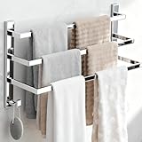 Handtuchhalter ohne Bohren – 3 Handtuchstangen & 2 Haken – Edelstahl SUS304 rostfrei – Kleben auf Fliesen mit starkem Gel-Kleber oder Schrauben an Wand – Badetuchhalter (Spiegel Hochglanzpoliert)
