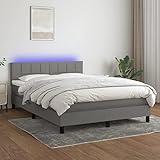 vidaXL Boxspringbett mit Matratze LED Bett Polsterbett Bettgestell Doppelbett Bettrahmen Lattenrost Schlafzimmerbett Hotelbett Dunkelgrau 140x200cm Stoff