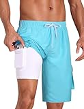 Nonwe Herren-Badehose mit Kompressionsfutter, schnell trocknend, klassische 2-in-1-Board-Shorts, Badebekleidung, Blau, 4