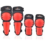 Motocross-Ellenbogen-, Knie- und Schienbeinschoner für Kinder, Jugendliche, Dirt-Bike-Ausrüstung, verstellbar, Motorrad-Knieschutz, Ausrüstungs-Set für Skaten, Radfahren (rot)